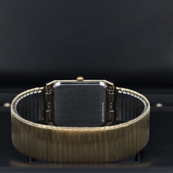 Solar Quartz Vintage Rectangular Dial Gold Tone Watch - Picture 3 of 3